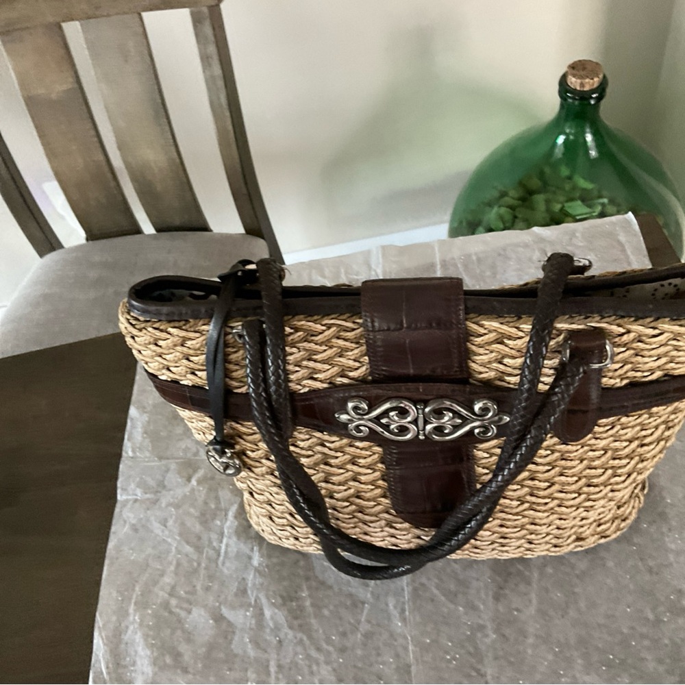 Brighton Natural Raffia & Leather Tote Handbag Purse Pocketbook EUC - Picture 6 of 16